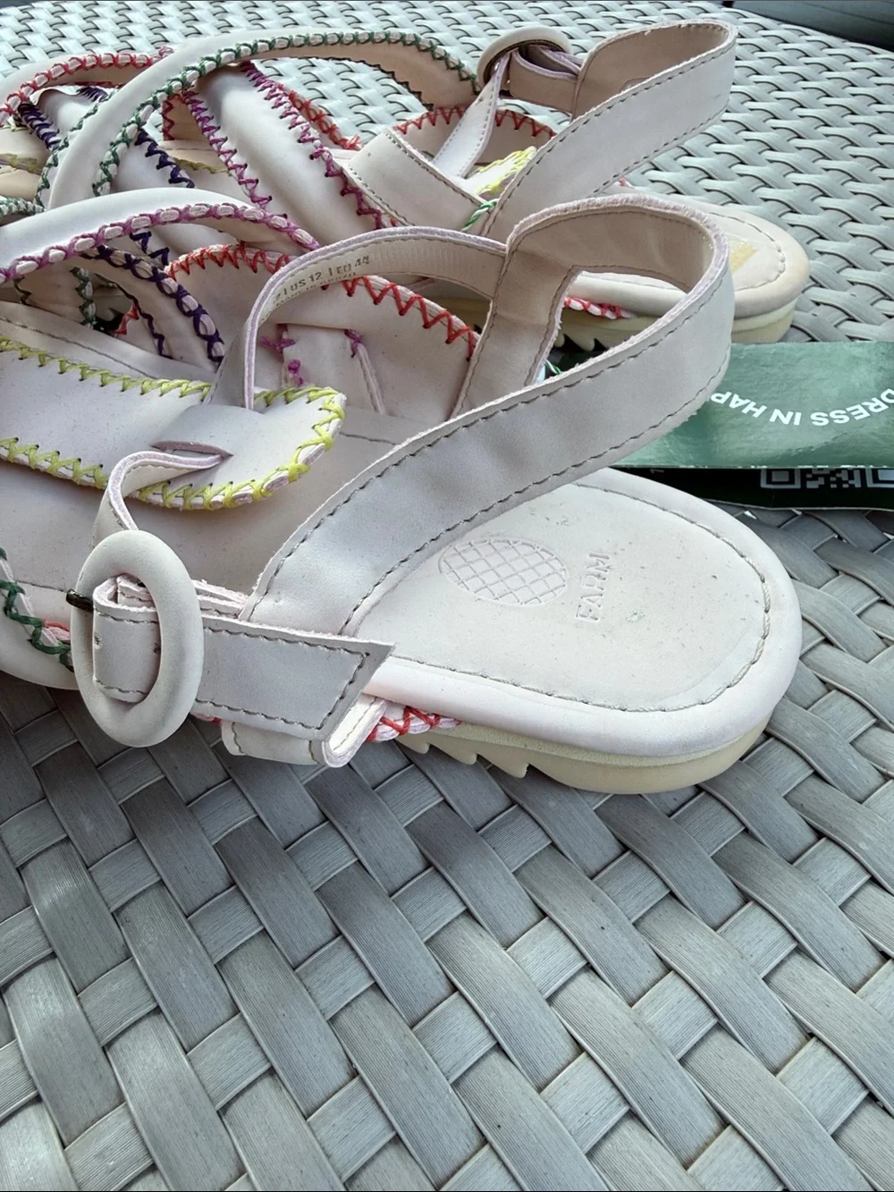 NWT Farm Rio Womens Multicolor Stitch Vegan Sandals Womens Size 12